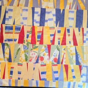 Quilt, handmade cotton, Sun, Sea, & Sand Vibe, 51 x 46" backed in black cotton